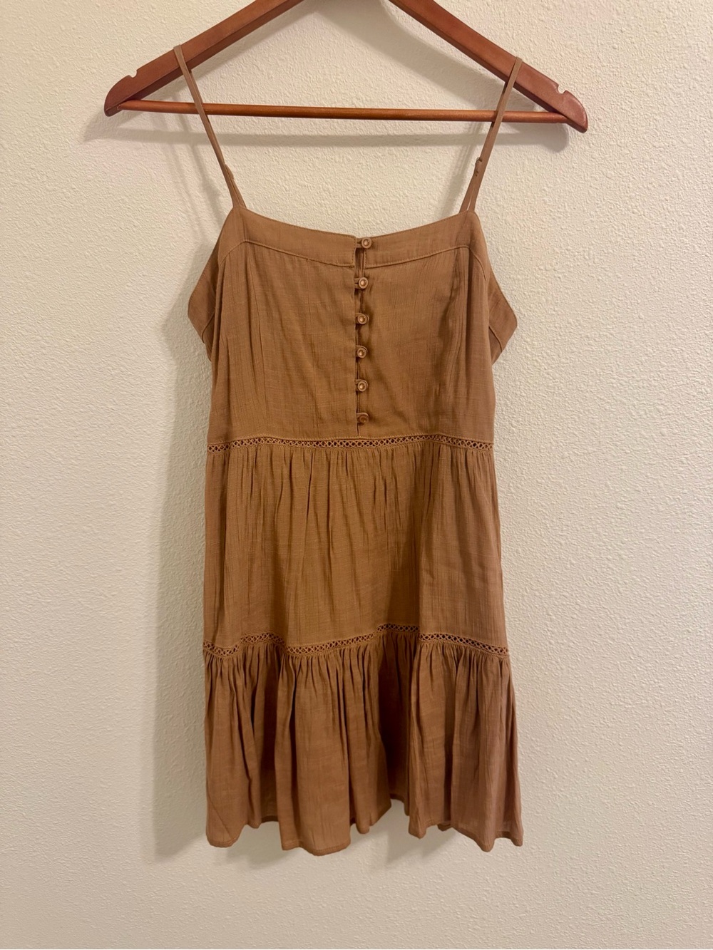 Love Tree Brown Tiered Mini Dress Size Medium Boho Button Front